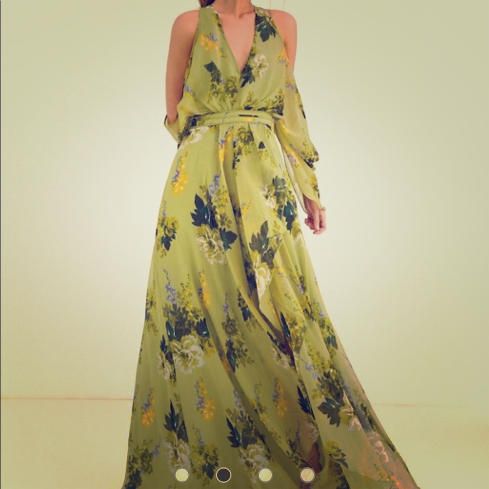 cold shoulder maxi dress in green floral print